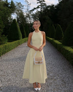 The Ultimate Muse Dropped Hem Midi Dress in Lemon