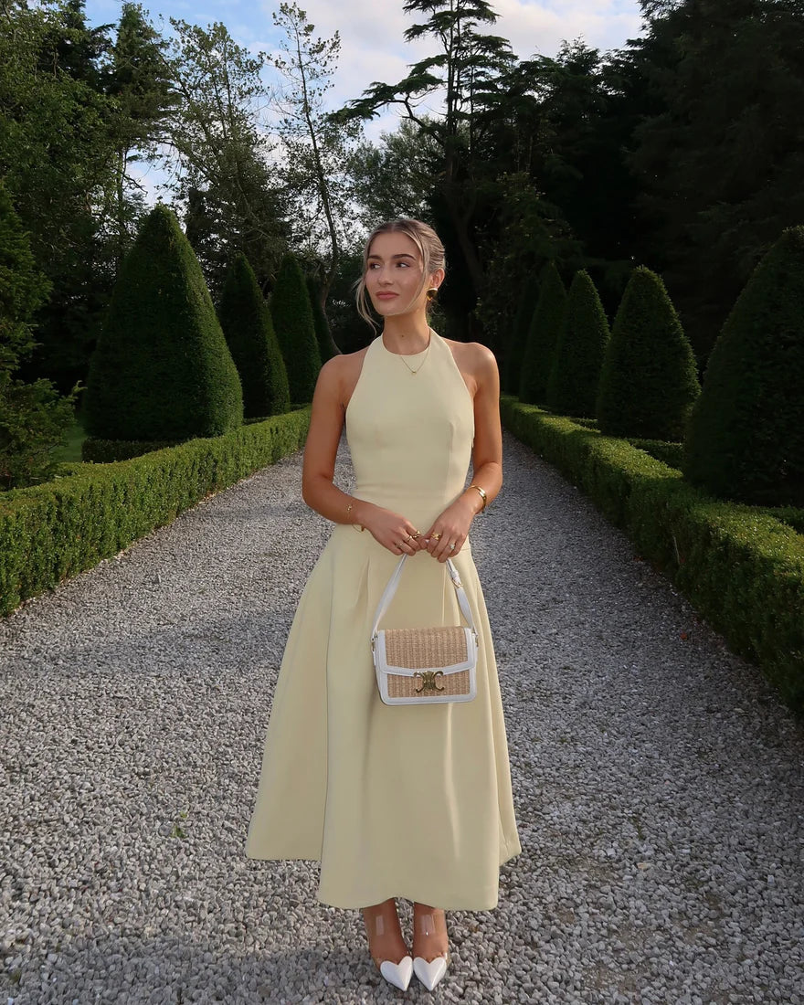 The Ultimate Muse Dropped Hem Midi Dress in Lemon