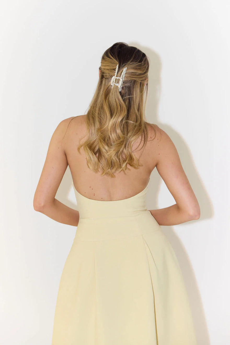 The Ultimate Muse Dropped Hem Midi Dress in Lemon