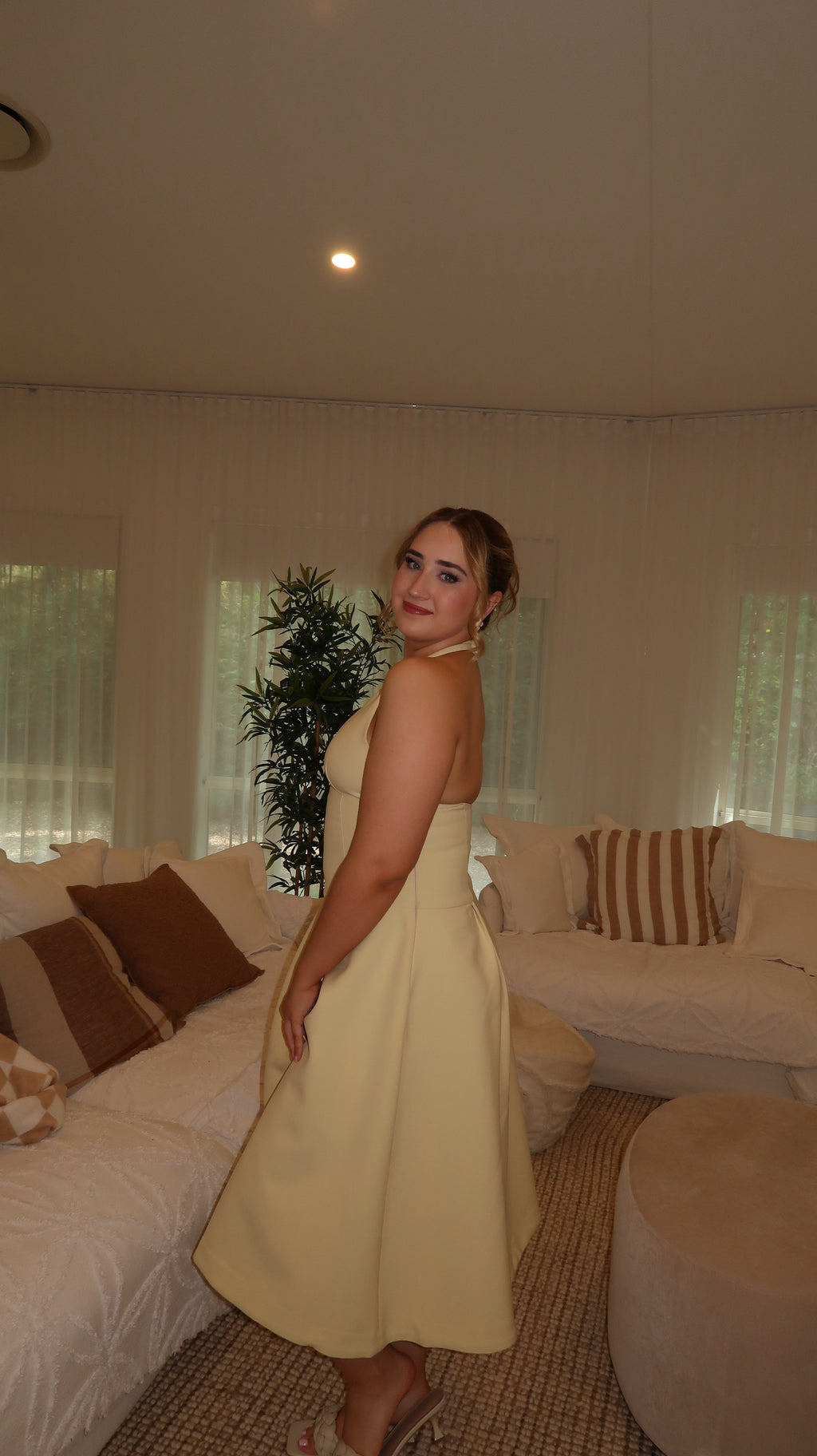 The Ultimate Muse Dropped Hem Midi Dress in Lemon
