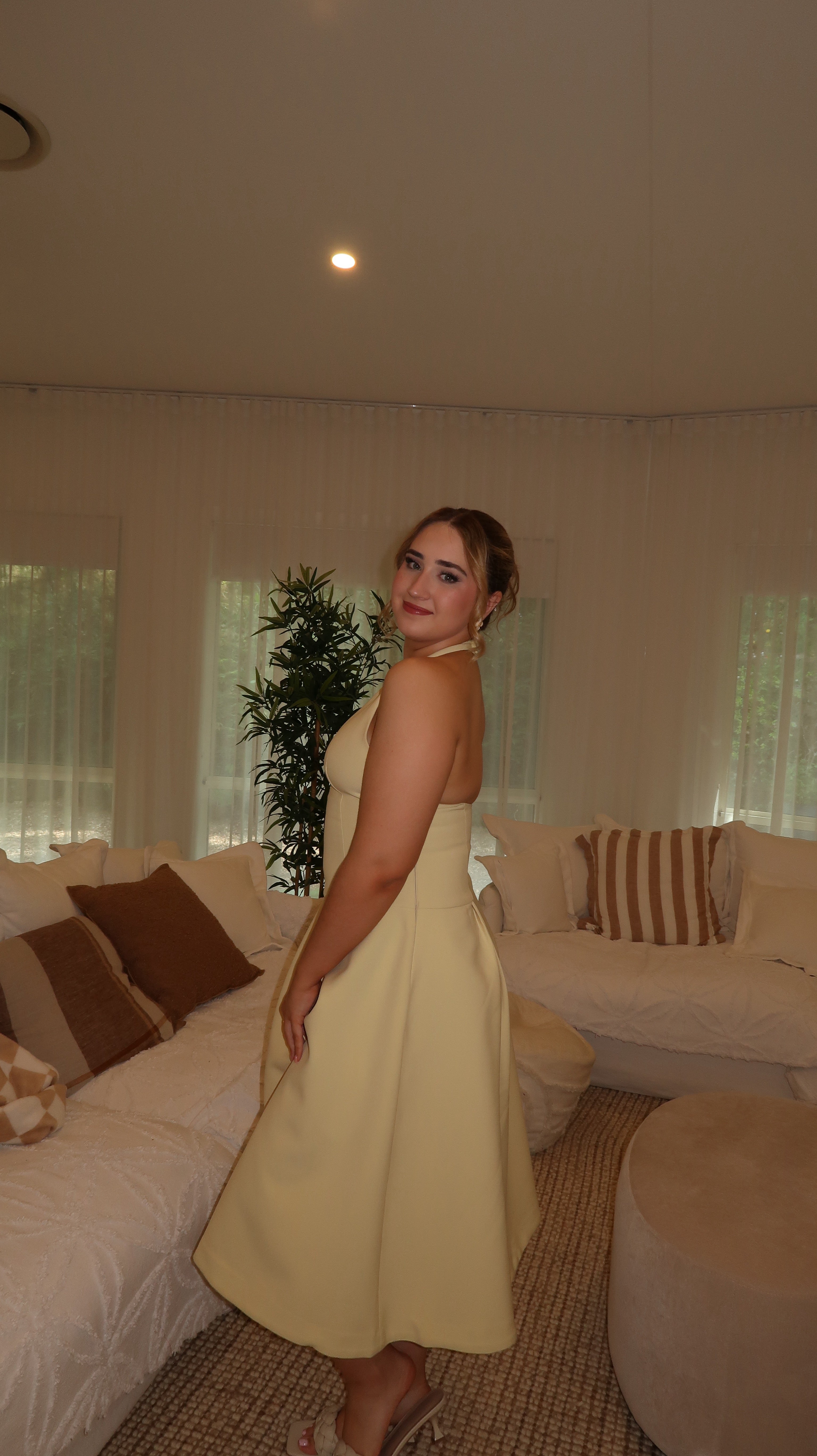 The Ultimate Muse Dropped Hem Midi Dress in Lemon