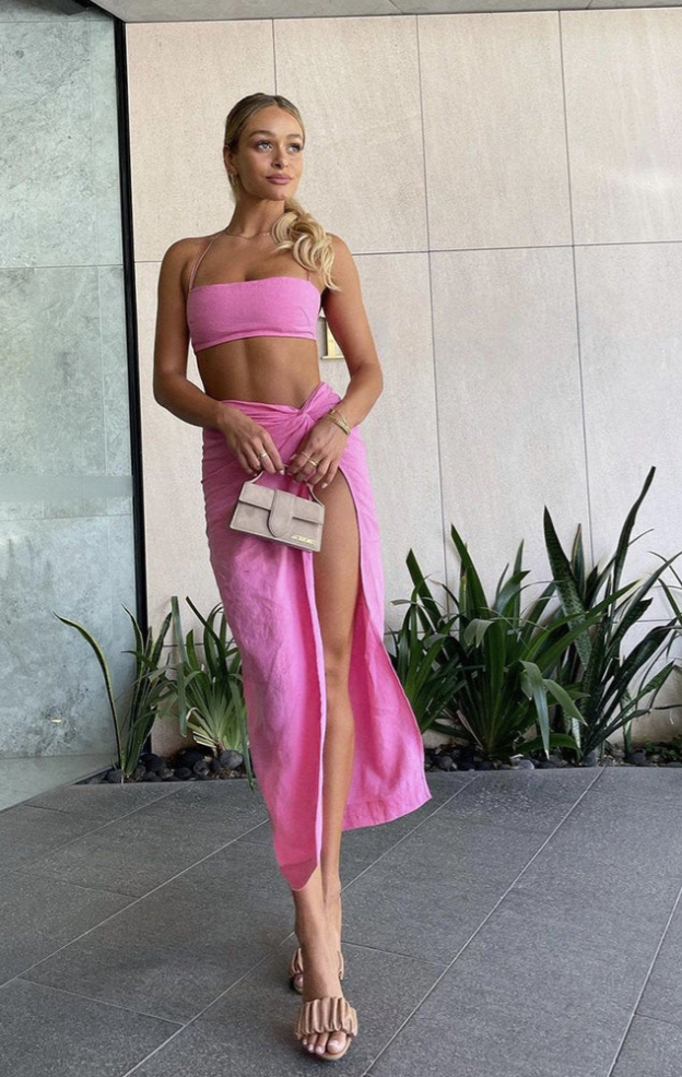 Kaia Crop & Skirt in Candy Pink