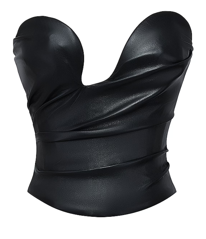 Saffira Black Plunge Vegan Leather Corset