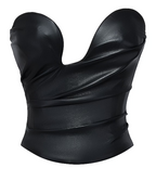 Saffira Black Plunge Vegan Leather Corset